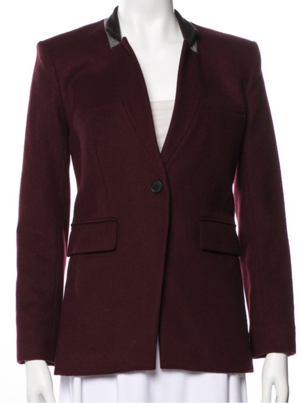 Veronica Beard Burgundy Stand Collar Cutaway Blazer Jacket